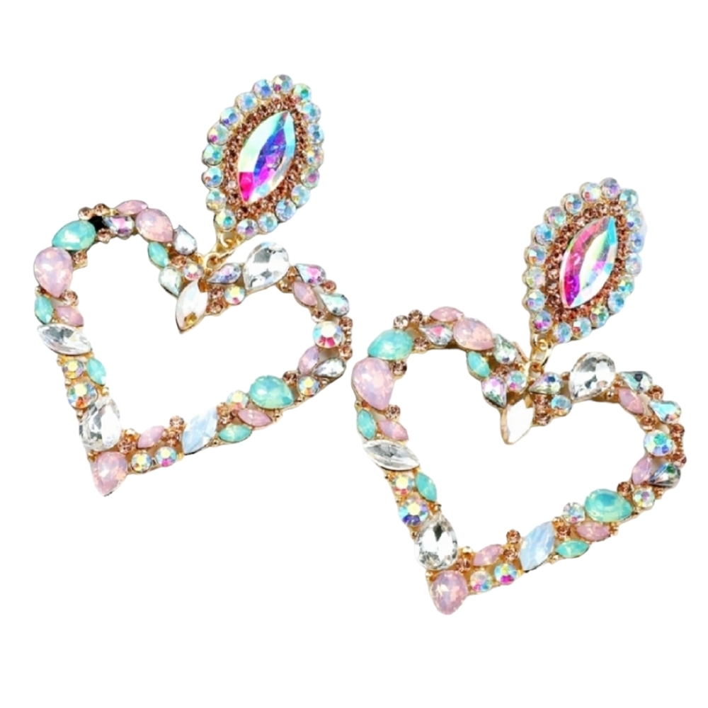 Rhinestone Heart Earrings - Pastel - Picture 4 of 15